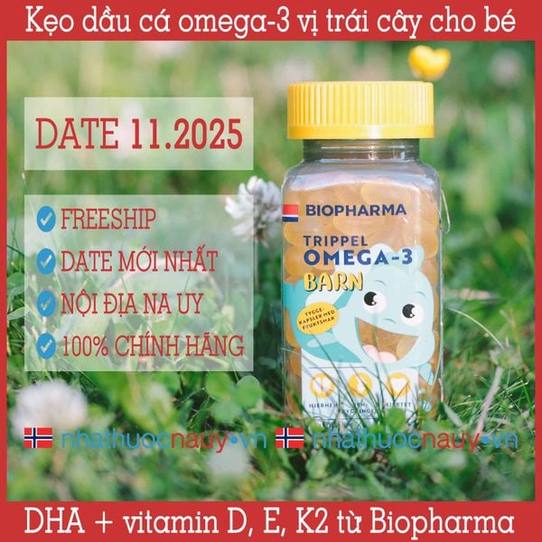  Dầu cá omega-3 và vitamin vị trái cây cho bé | Biopharma Trippel Omega-3 Barn 