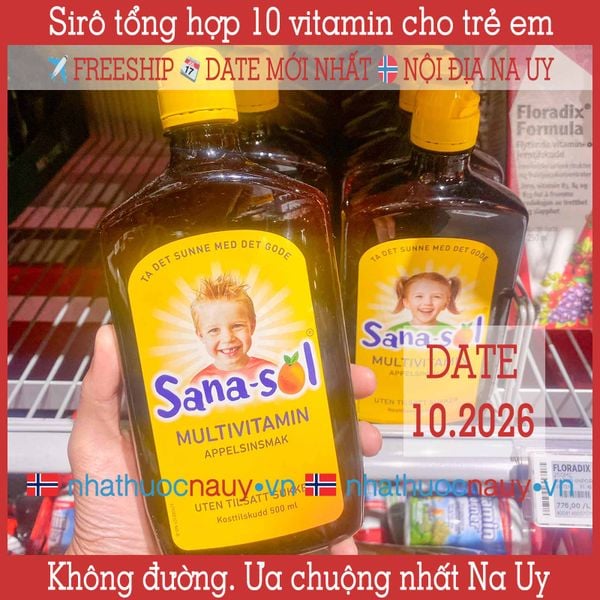 Sana-sol | Sirô tổng hợp 10 vitamin vị cam không đường cho bé từ Na Uy