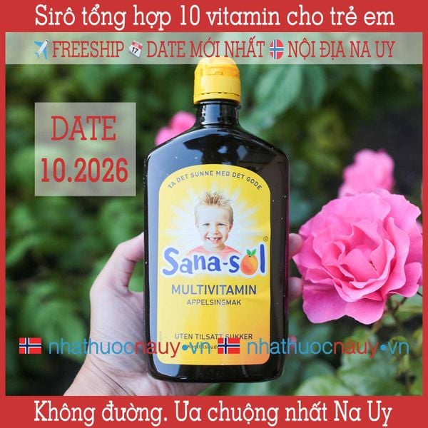 Sana-sol | Sirô tổng hợp 10 vitamin vị cam không đường cho bé từ Na Uy