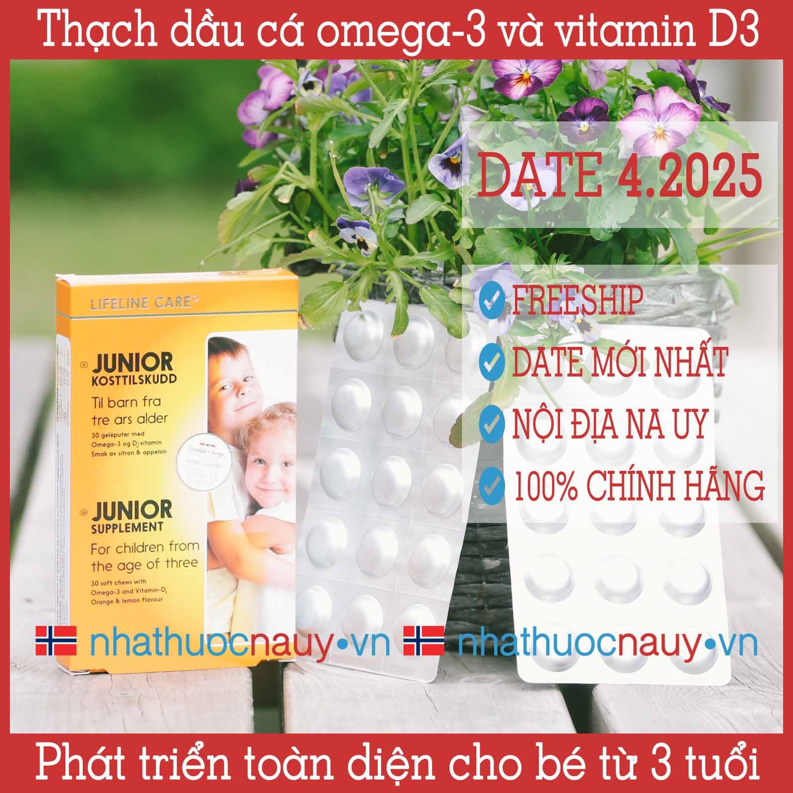  Thạch dầu cá kim cương | Omega-3 và vitamin D cho bé từ 3 tuổi | Lifeline Care Junior 