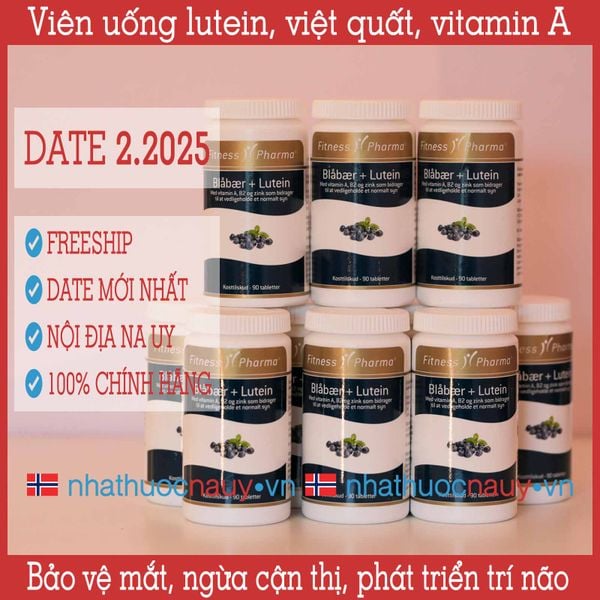 Viên uống bổ mắt Fitness Pharma Blåbær + Lutein từ Đan Mạch