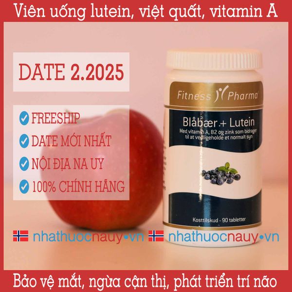 Viên uống bổ mắt Fitness Pharma Blåbær + Lutein từ Đan Mạch