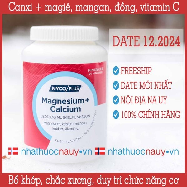 [Chính hãng] Nycoplus Magnesium Calcium Viên canxi kết hợp magiê Na Uy