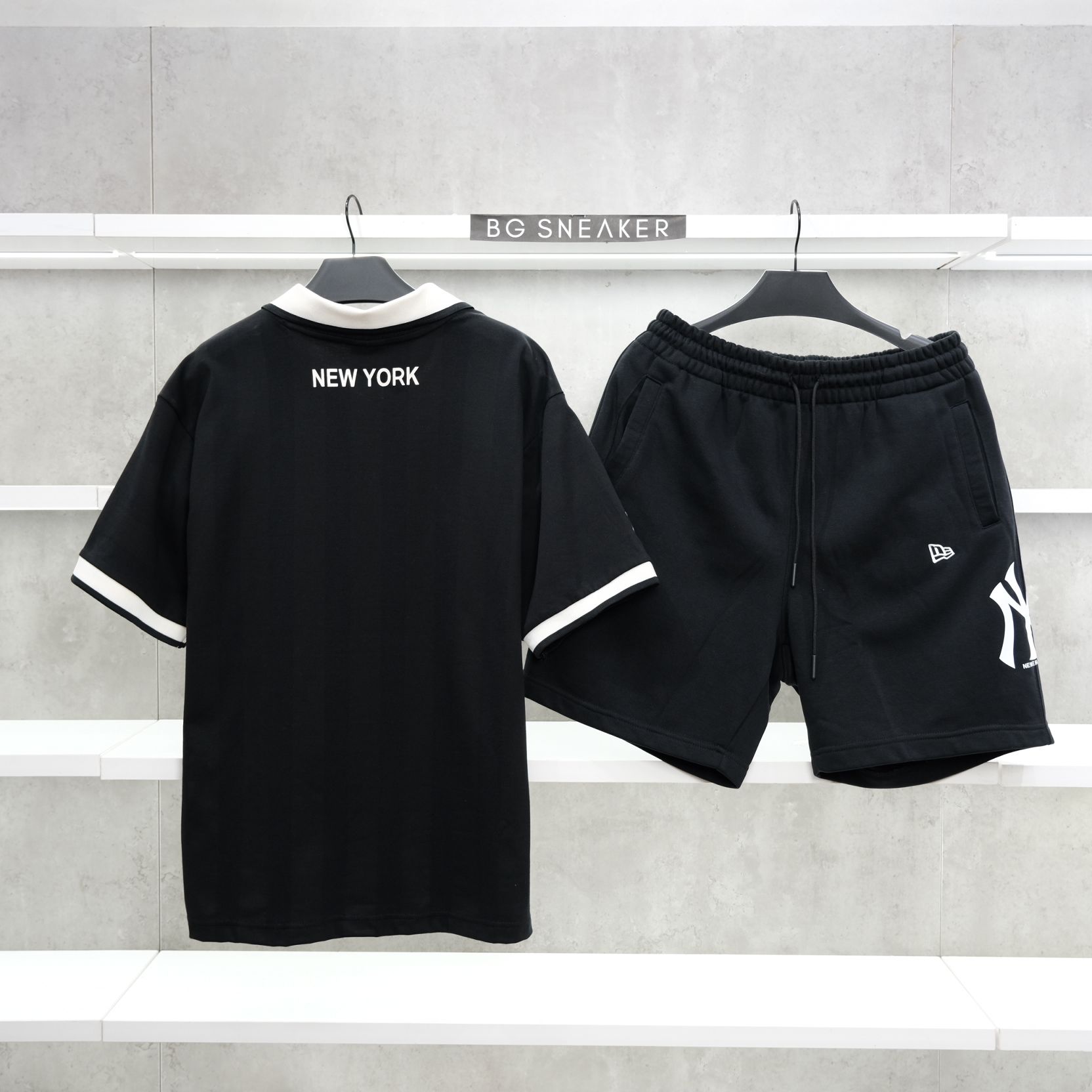  Áo Thun Jersey Polo New Era NY Black White 17242980 