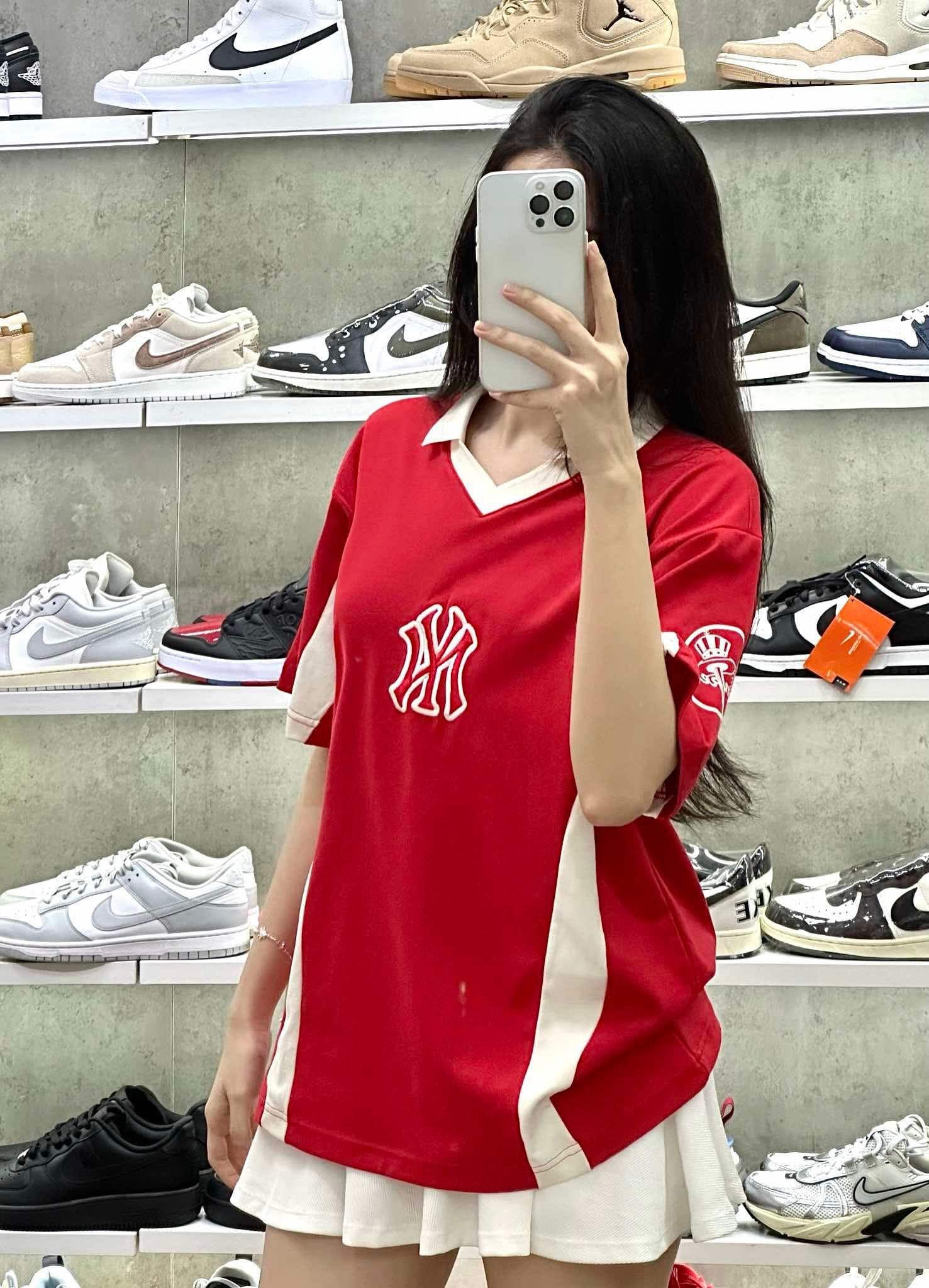  Áo Thun Jersey Polo New Era NY Red White  19220194 