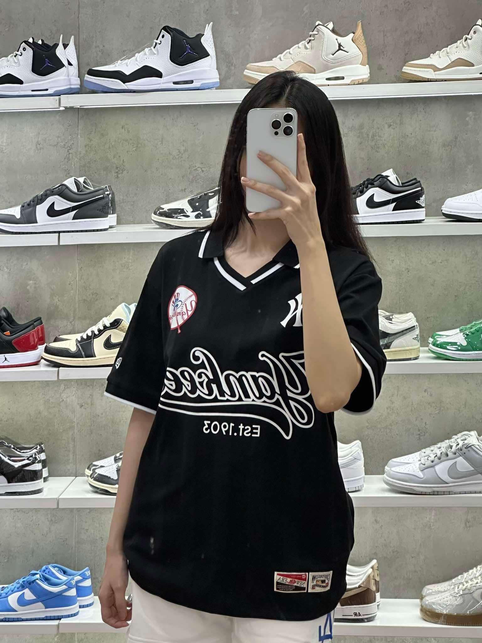 Áo Thun Jersey Polo New Era Yankees Black White  18273829 