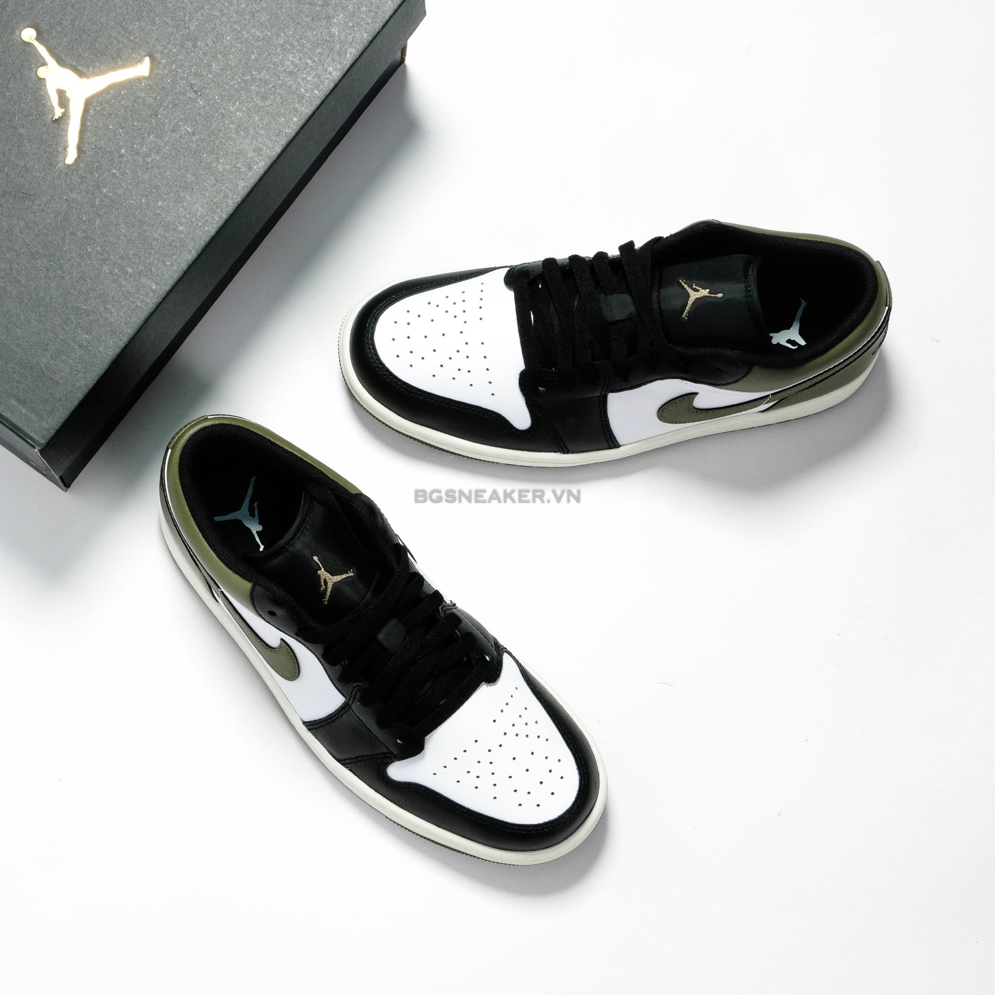  Giày Nike Air Jordan 1 Low Black Toe Medium Olive 553558-092 