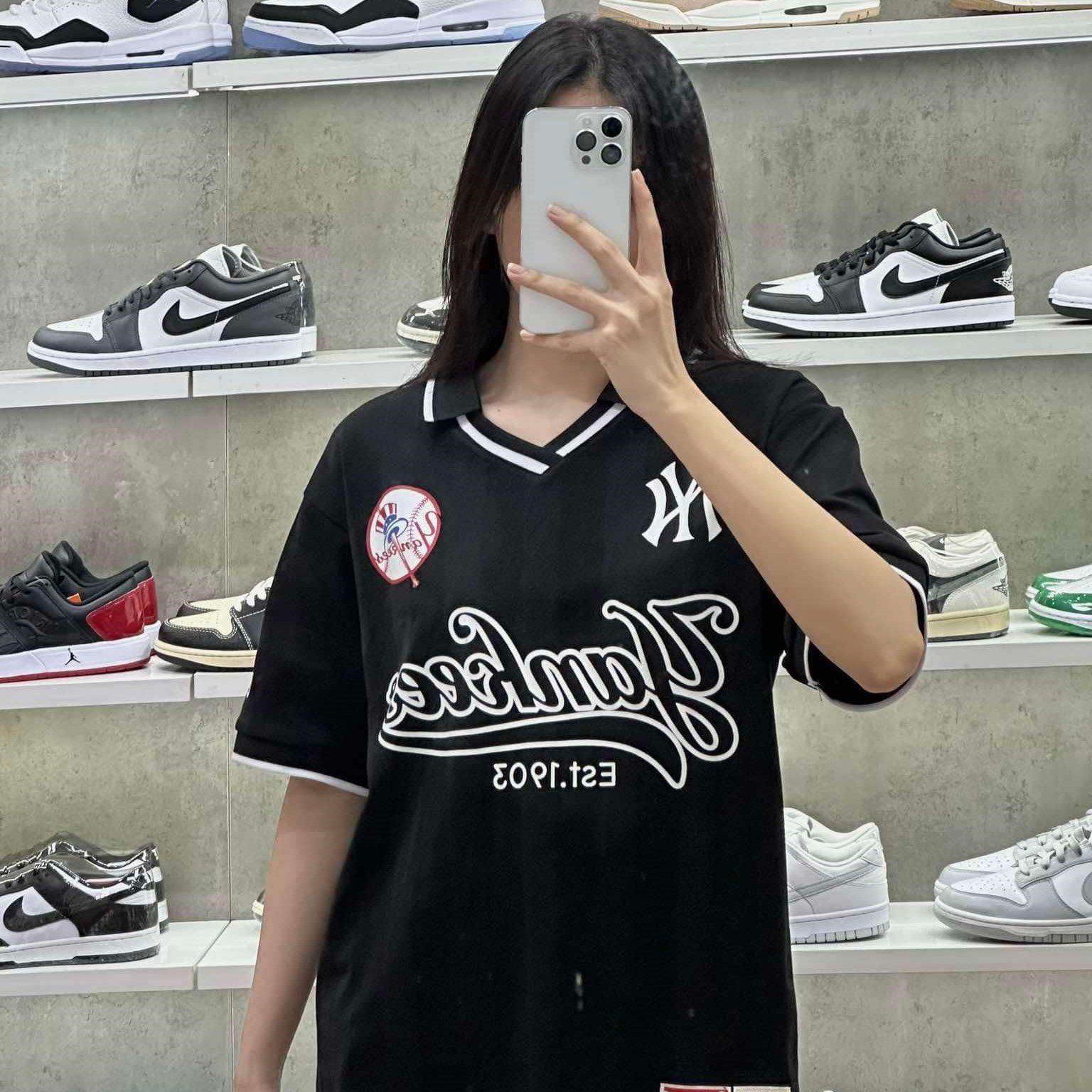  Áo Thun Jersey Polo New Era Yankees Black White  18273829 