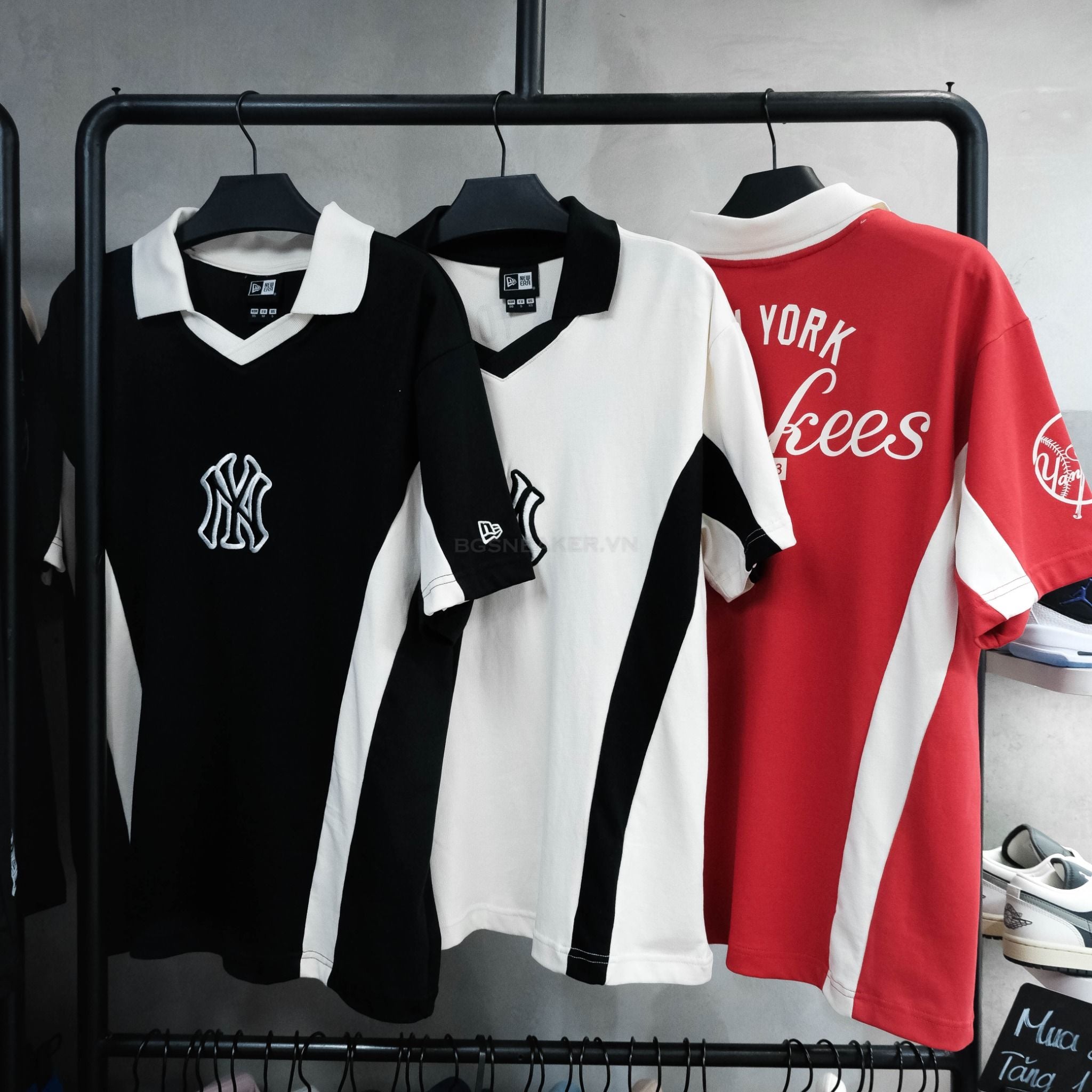  Áo Thun Jersey Polo New Era NY Red White  19220194 