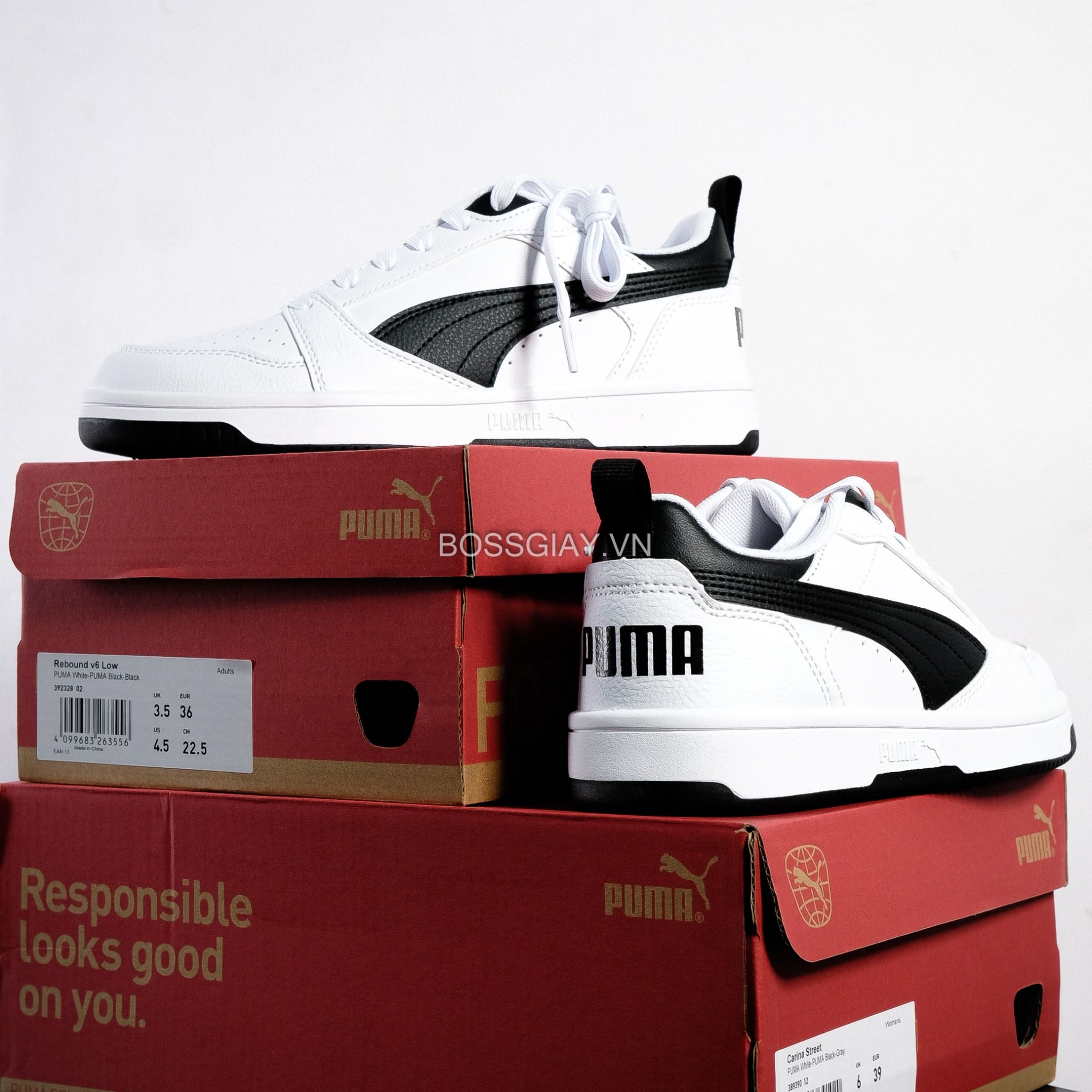  PUMA Rebound V6 Low White Black 392328-02 