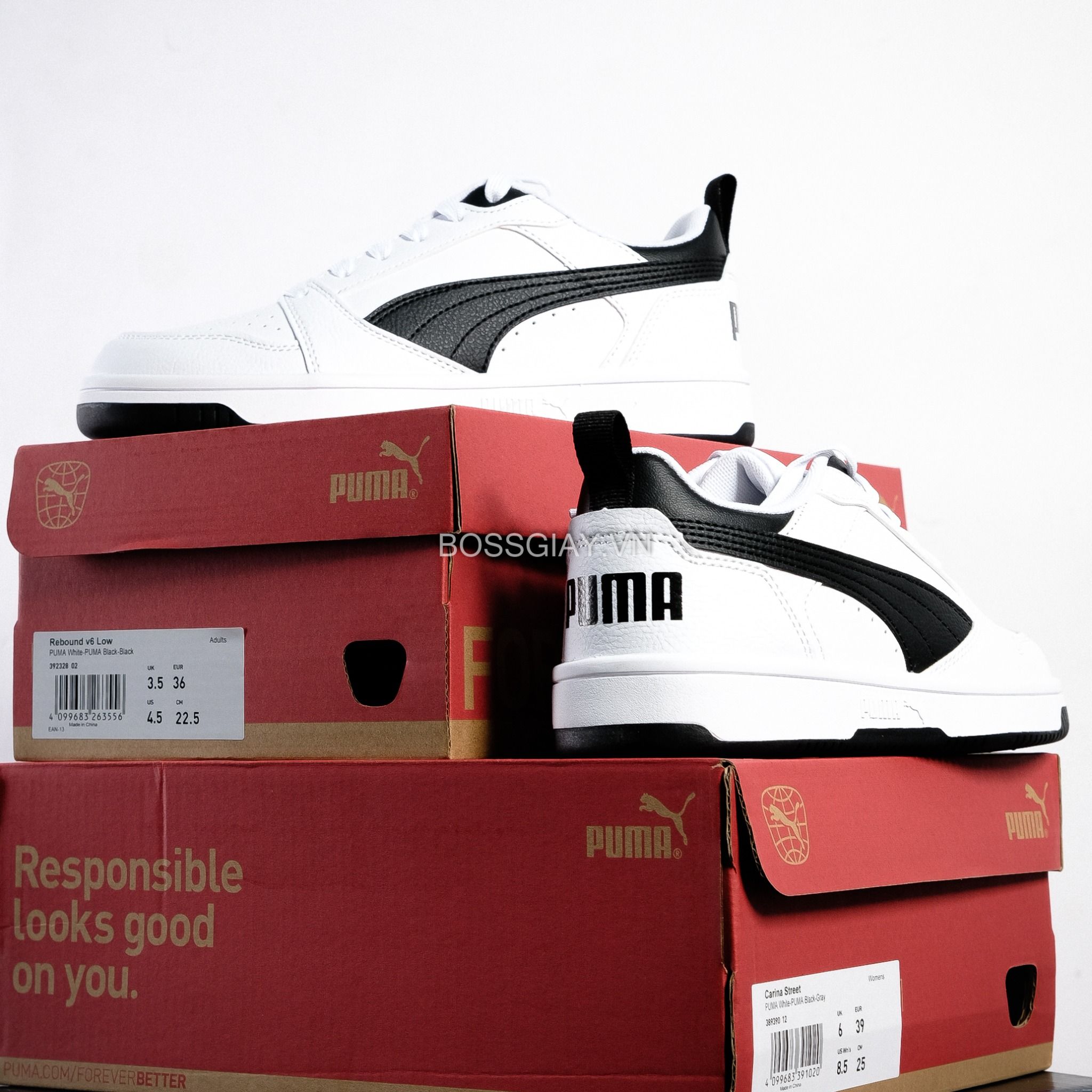  PUMA Rebound V6 Low White Black 392328-02 