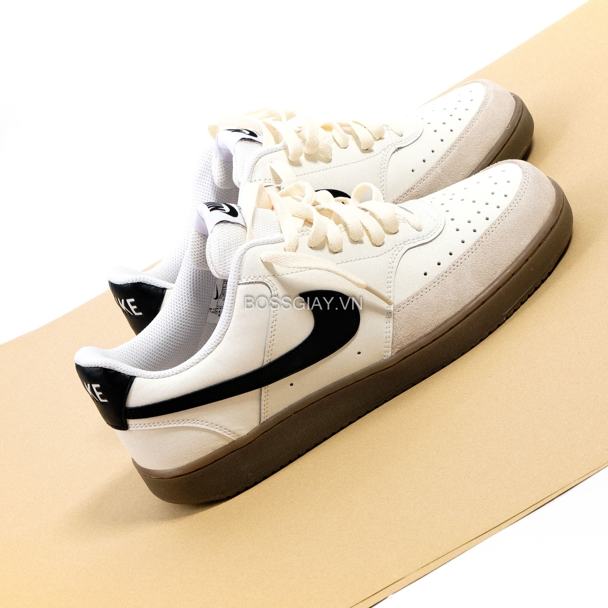  Nike Court Vision Low Shoes Sail Light Brown White Black  FQ8075-133 