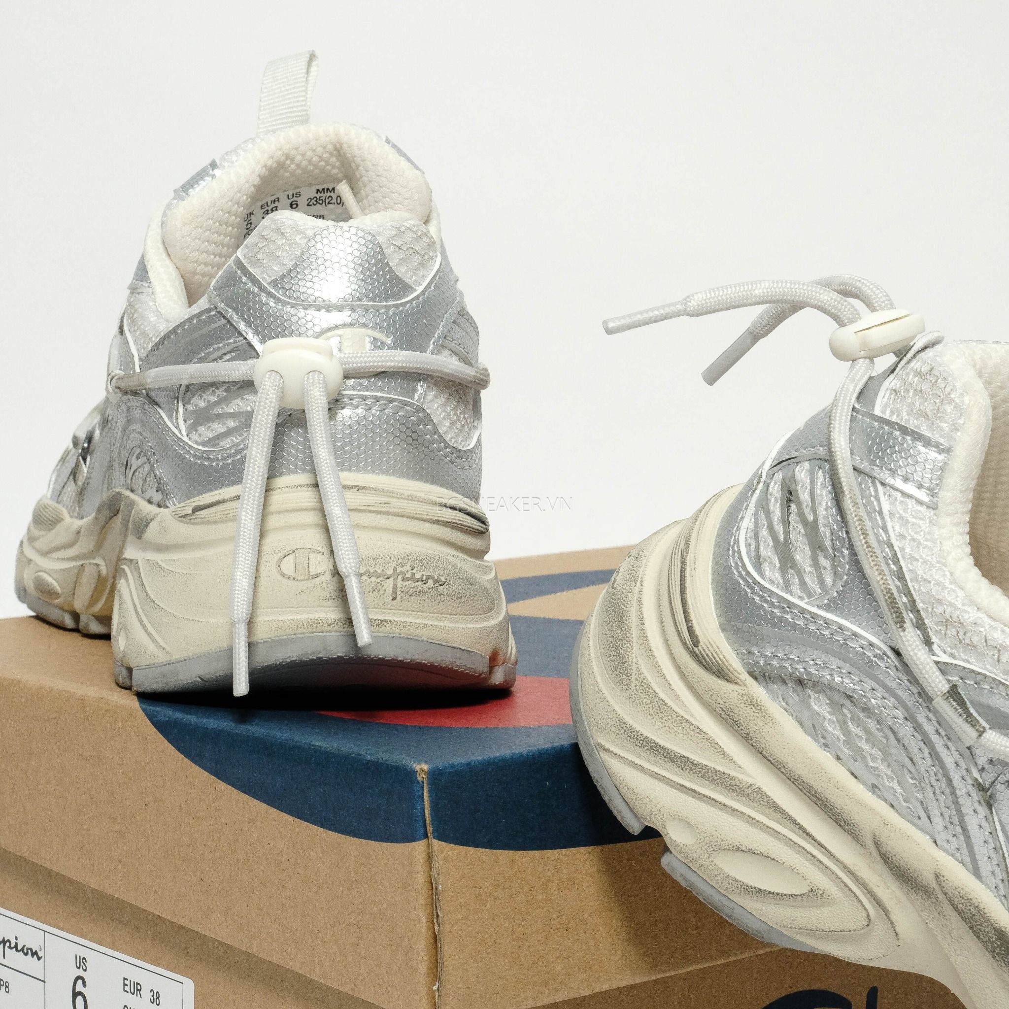  Giày Champion Chunky Sneakers Unisex Low-Top Silver/Milk White U5AFCRU15P8 