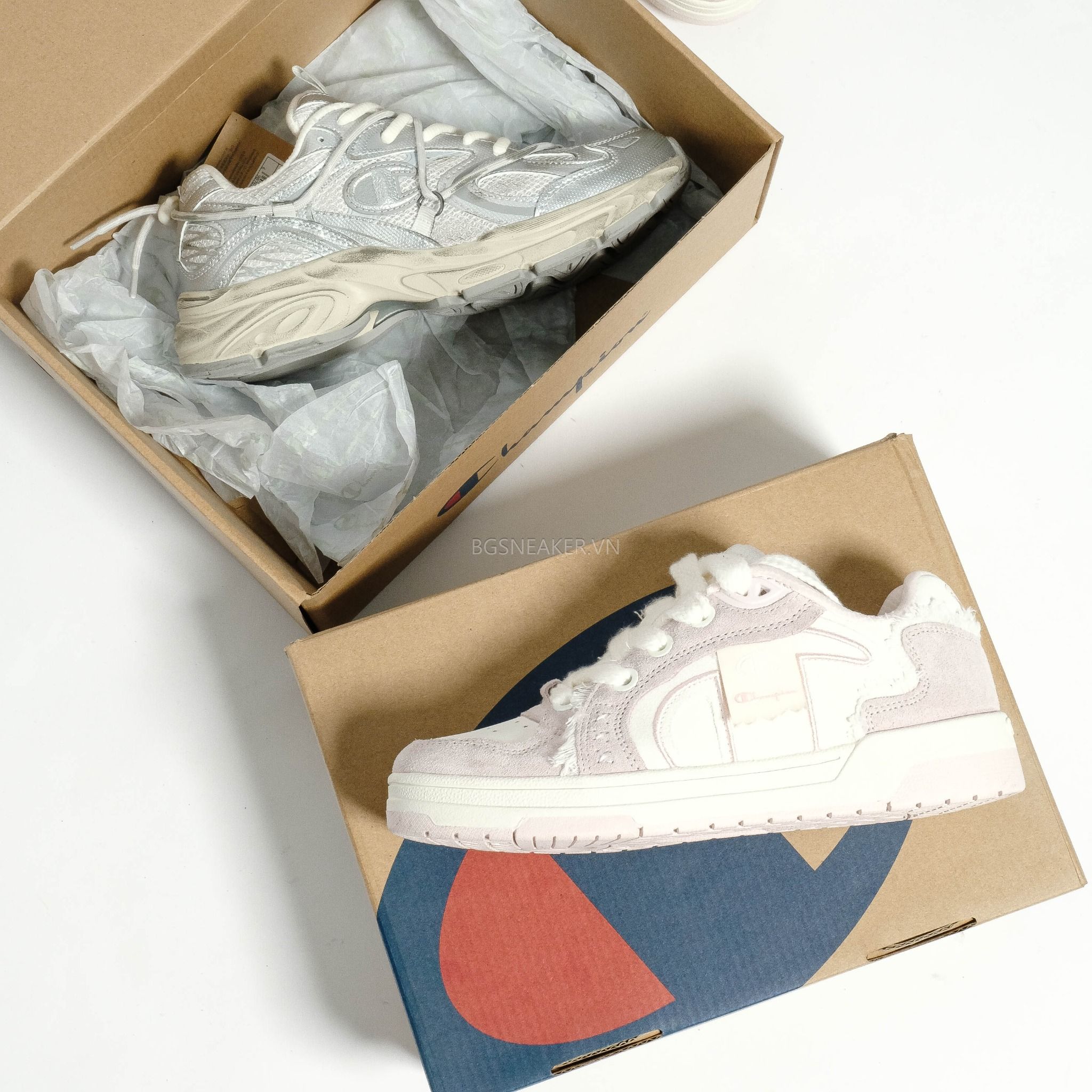  Giày Champion Chunky Sneakers Unisex Low-Top Silver/Milk White U5AFCRU15P8 