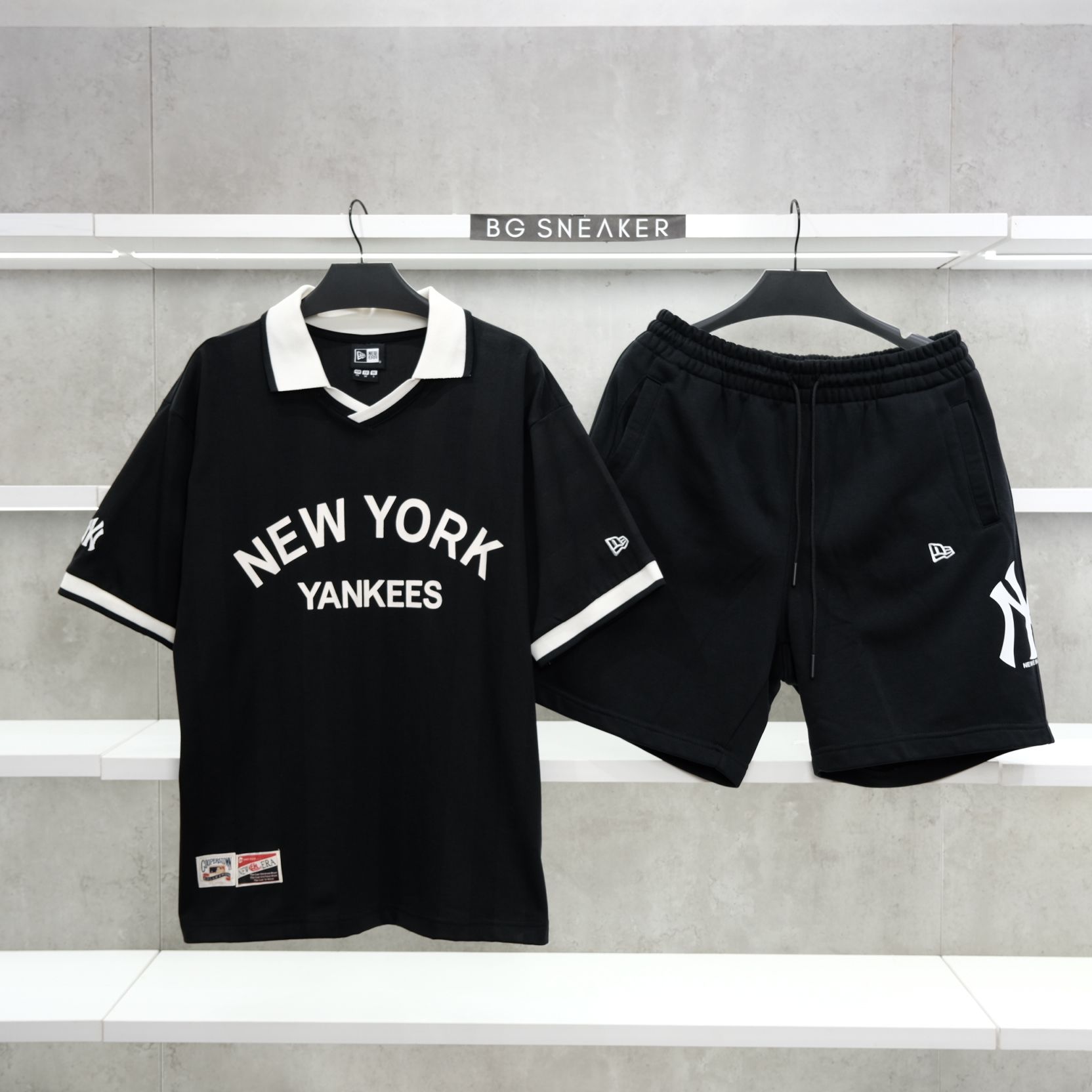  Áo Thun Jersey Polo New Era NY Black White 17242980 