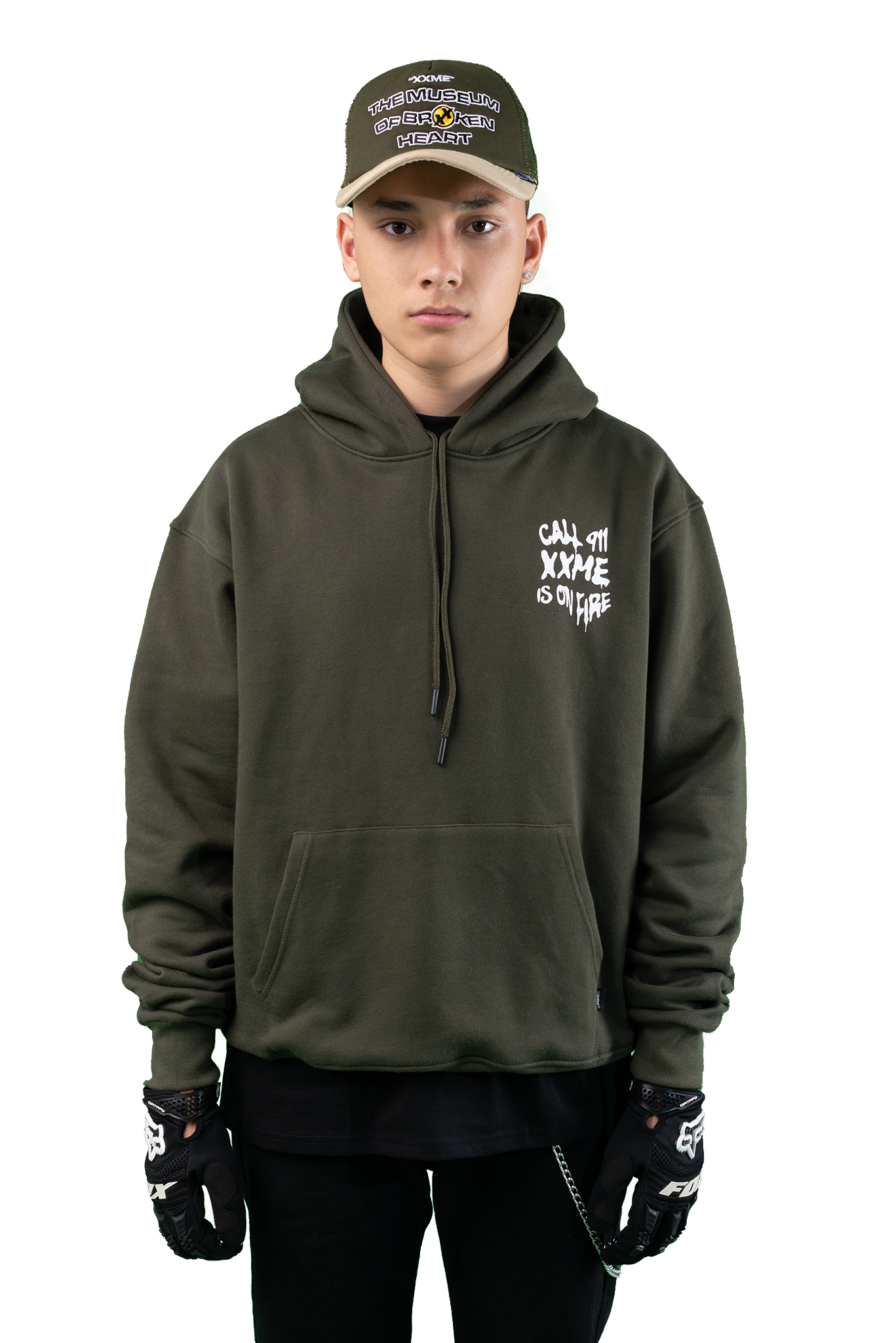  Áo Hoodie XXME On Fire - Olive 