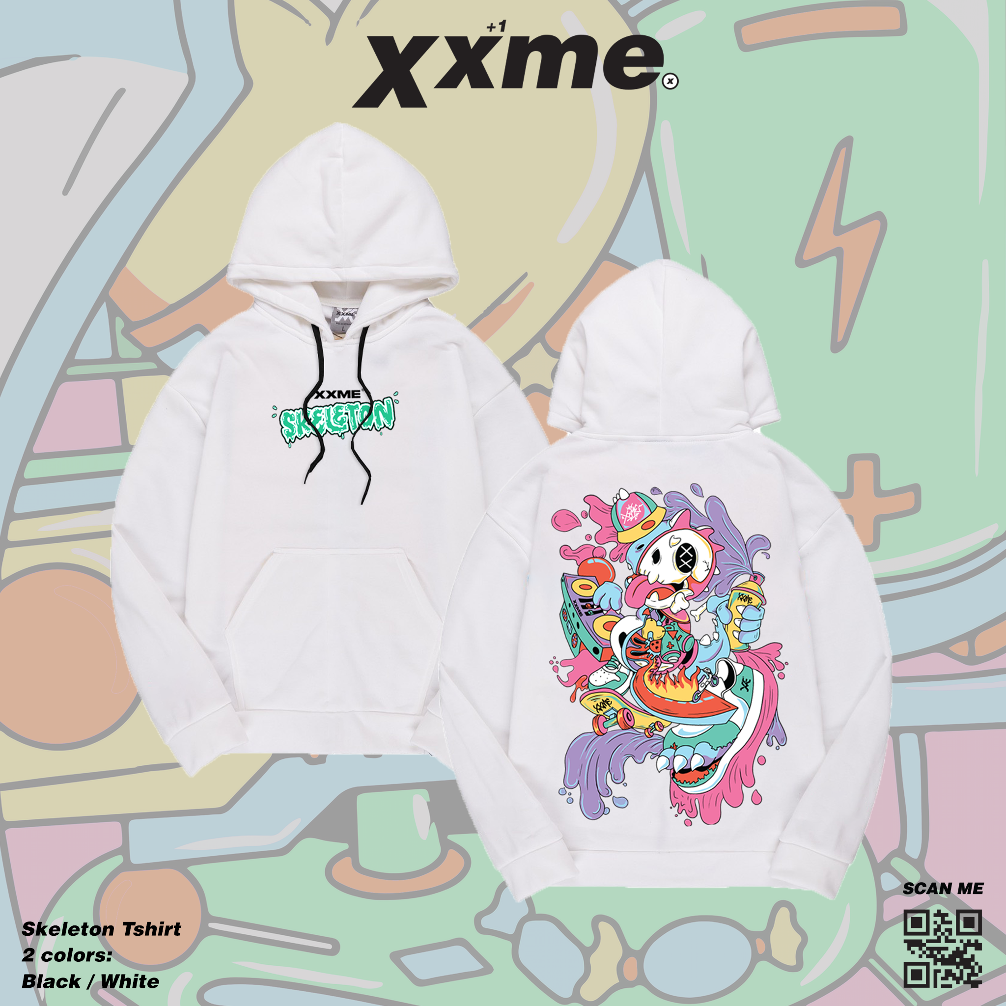  Áo Khoác X-RAY RAWR Skeleton Hoodie - White 