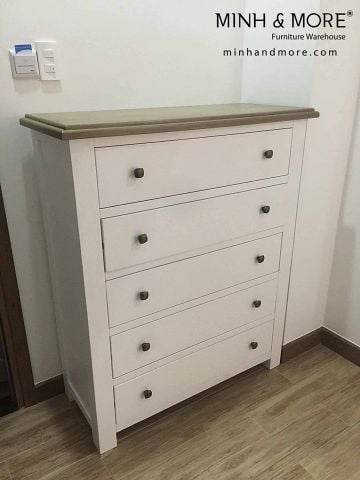  TỦ HỘC GỖ THÔNG MÀU TRẮNG KEM HANDLE 