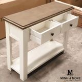  BÀN CONSOLE TRANG TRÍ GỖ THÔNG MÀU TRẮNG KEM HANDLE 