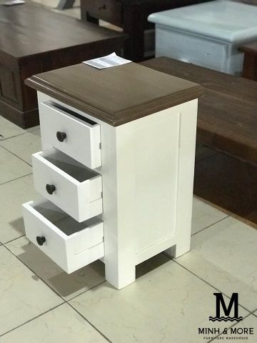  TỦ ĐẦU GIƯỜNG GỖ THÔNG MÀU TRẮNG KEM HANDLE 