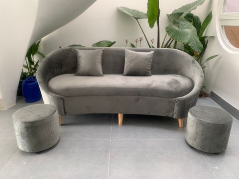  Sofa Curved Grey Velvet 