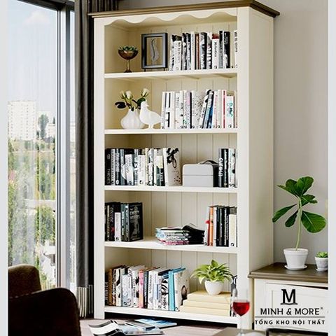  KỆ SÁCH GỖ THÔNG MÀU TRẮNG KEM HANDLE 