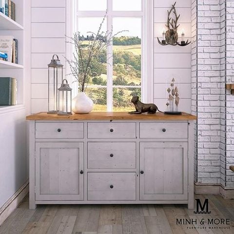  TỦ SIDEBOARD TRANG TRÍ GỖ THÔNG TRẮNG XÁM KOALA 
