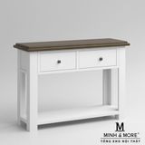  BÀN CONSOLE TRANG TRÍ GỖ THÔNG MÀU TRẮNG KEM HANDLE 
