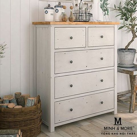  TỦ HỘC GỖ THÔNG TRẮNG GLAZE XÁM KOALA 