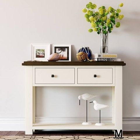  BÀN CONSOLE TRANG TRÍ GỖ THÔNG MÀU TRẮNG KEM HANDLE 