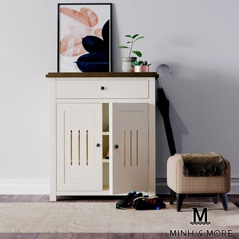  TỦ GIÀY GỖ THÔNG TRẮNG KEM HANDLE 