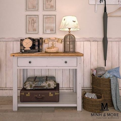  BÀN TRANG TRÍ CONSOLE GỖ THÔNG TRẮNG GLAZE XÁM KOALA 