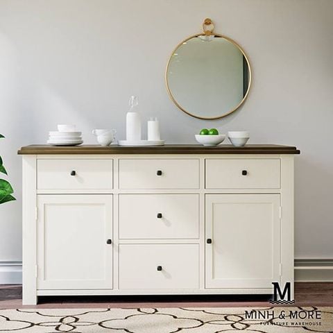 TỦ SIDEBOARD TRANG TRÍ GỖ THÔNG MÀU TRẮNG KEM HANDLE 