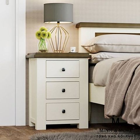  TỦ ĐẦU GIƯỜNG GỖ THÔNG MÀU TRẮNG KEM HANDLE 