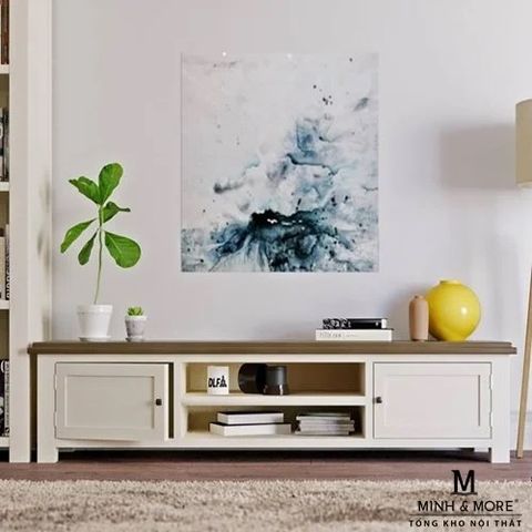  KỆ TIVI GỖ THÔNG MÀU TRẮNG KEM HANDLE 