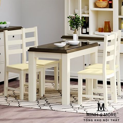  BỘ BÀN ĂN GỖ THÔNG MÀU TRẮNG KEM HANDLE 