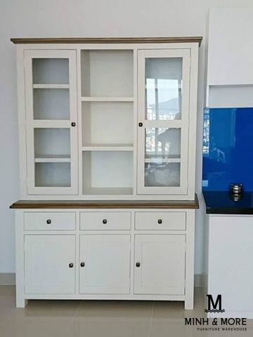  TỦ BUFFET TỦ TRANG TRÍ GỖ THÔNG MÀU TRẮNG KEM HANDLE 