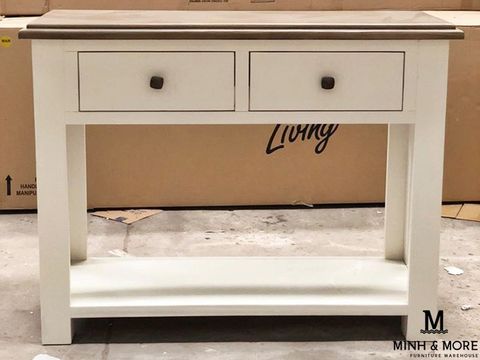  BÀN CONSOLE TRANG TRÍ GỖ THÔNG MÀU TRẮNG KEM HANDLE 
