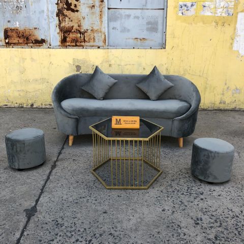  Sofa Curved Grey Velvet 