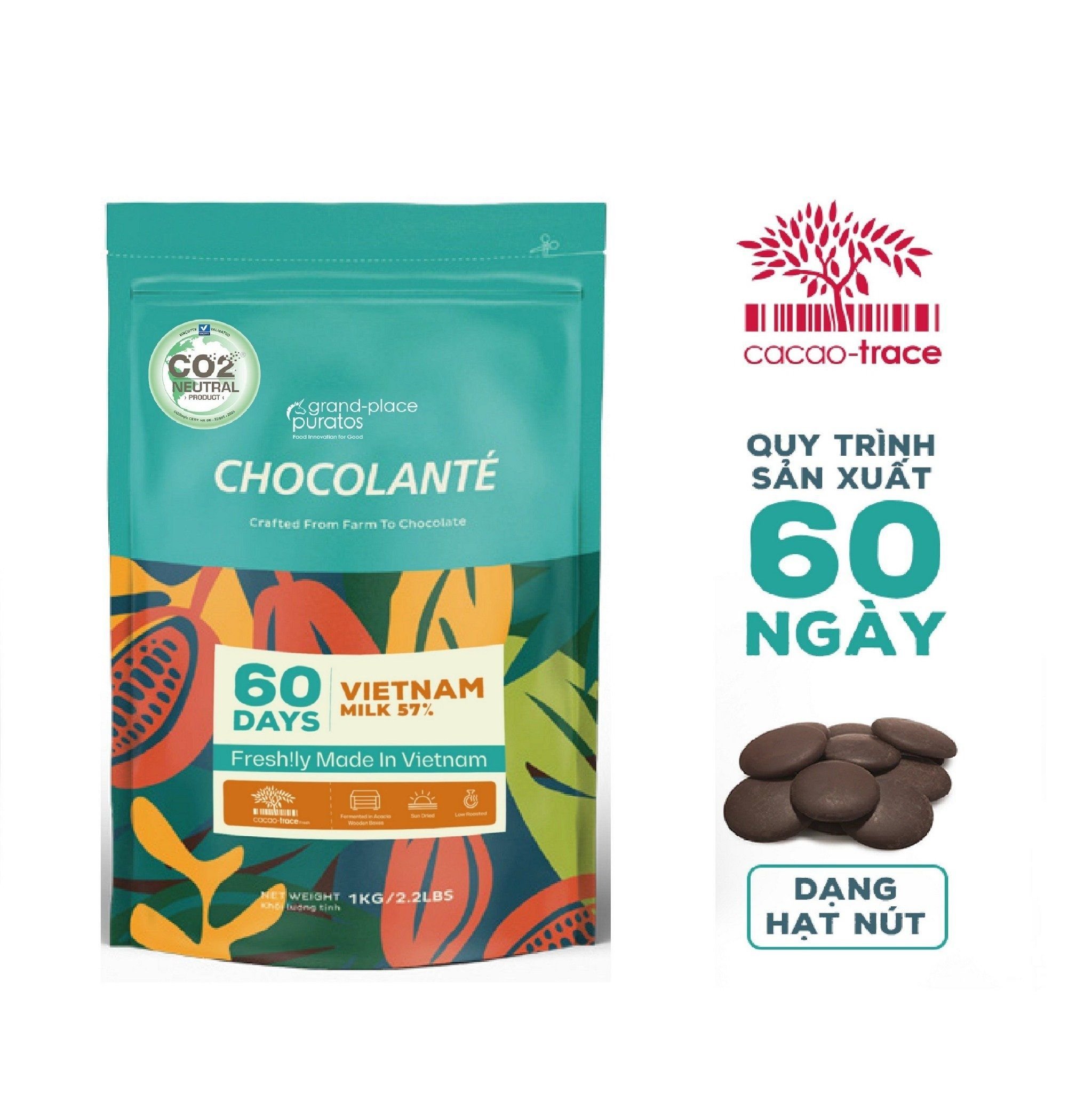 Sô-cô-la Chocolante Hạt nút Sữa 60Days 57% GPM-43B-60DL 1kg 4023011