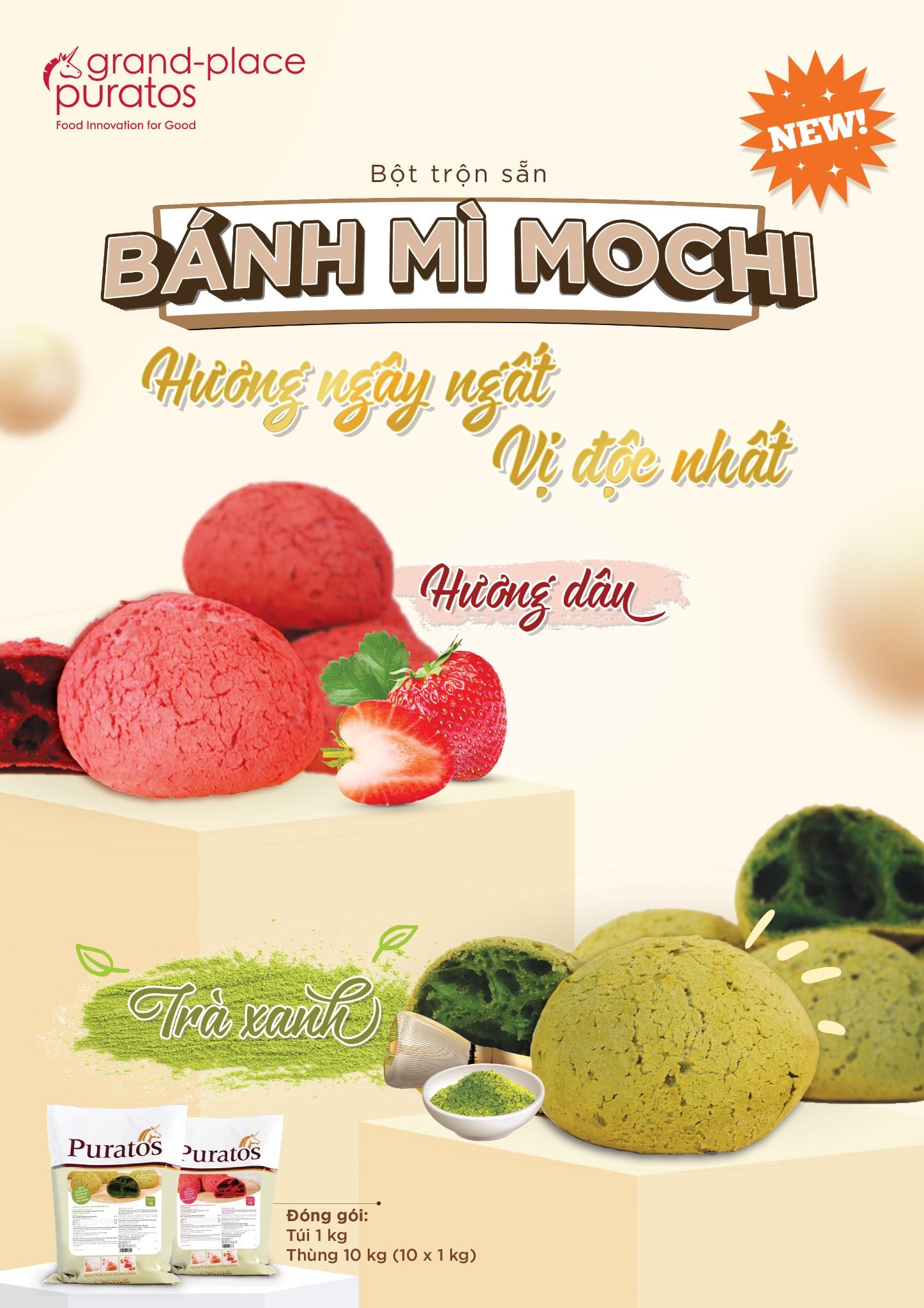 Bột trộn sẵn bánh mì Mochi hương dâu 1kg - 4022335