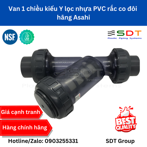 Van 1 chiều kiểu Y lọc nhựa PVC rắc co đôi hãng Asahi