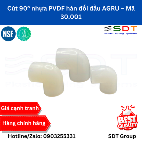 Cút 90° nhựa PVDF hàn đối đầu AGRU – Mã 30.001