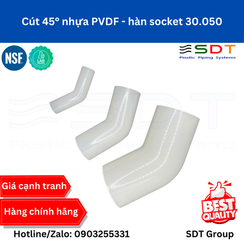 Cút 45° nhựa PVDF - hàn socket 30.050