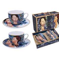 Set 2 ly và đĩa sứ Carmani A. Modigliani Lunia Czechowska and Leopold Zborowski - 250ml