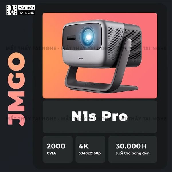 JMGO N1s Pro - Máy chiếu thông minh Laser thế hệ mới nhất, tích hợp hệ điều hành Android, độ phân giải chuẩn 4K UHD 3840x2160p , độ sáng 3.200 Ansi lumens, chip xử lý MT9 thế hệ mới siêu mạnh và loa tích hợp Dynaudio