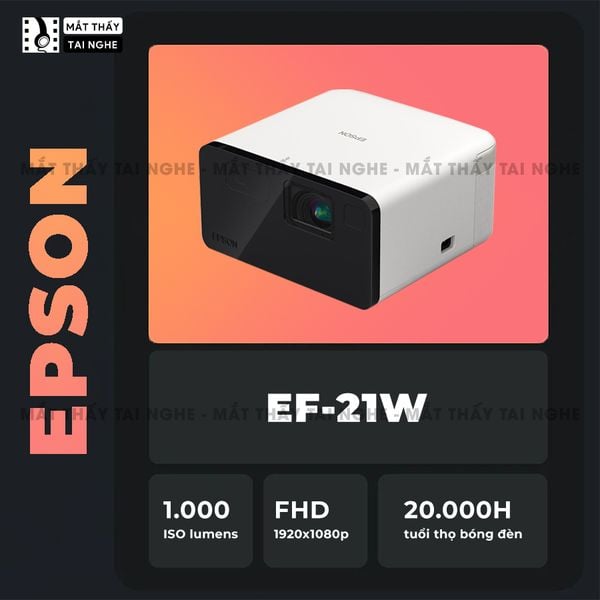 Epson EF-21 - Máy chiếu Laser mini thông minh tích hợp Google, sử dụng công nghệ 3LCD độc quyền, độ sáng 1000 ISO lumens, độ phân giải chuẩn Full HD, tương phản 5.000.000:1 cho hình ảnh và màu sắc cực đẹp