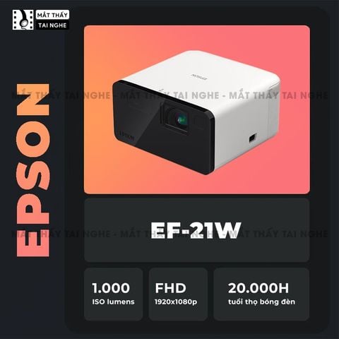 Epson EF-21 - Máy chiếu Laser mini thông minh tích hợp Google, sử dụng công nghệ 3LCD độc quyền, độ sáng 1000 ISO lumens, độ phân giải chuẩn Full HD, tương phản 5.000.000:1 cho hình ảnh và màu sắc cực đẹp