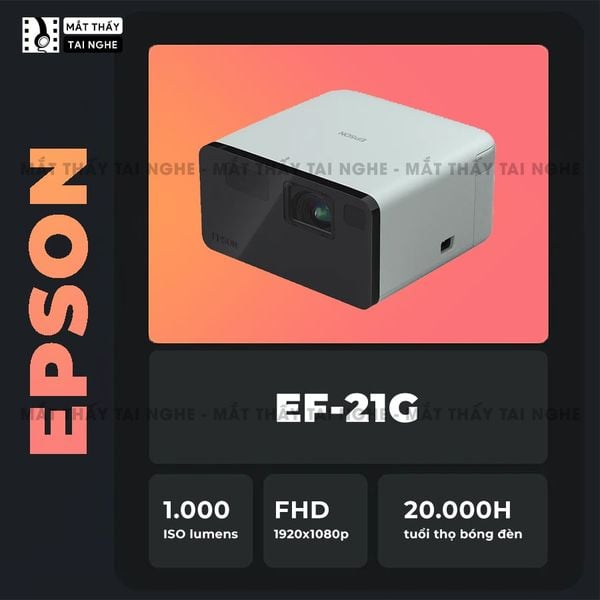 Epson EF-21 - Máy chiếu Laser mini thông minh tích hợp Google, sử dụng công nghệ 3LCD độc quyền, độ sáng 1000 ISO lumens, độ phân giải chuẩn Full HD, tương phản 5.000.000:1 cho hình ảnh và màu sắc cực đẹp