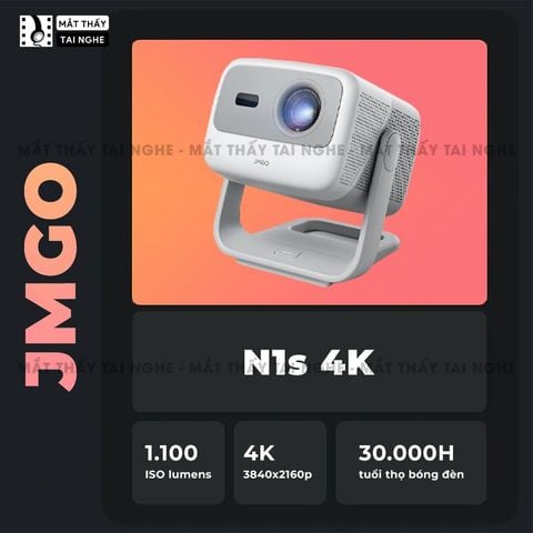 JMGO N1s 4K - Máy chiếu thông minh tích hợp Google TV và hỗ trợ Netflix chính chủ, độ phân giải 4K UHD 3840x2160p, độ sáng 1.100 ISO lumens